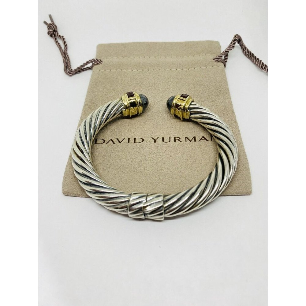 David Yurman 9.5mm Cable Hematite Pink Tourmaline L14K Gold Hinged  Bracelet 7” - Picture 2 of 9